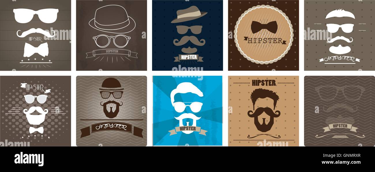 Hipster icone, set, illustrazione vettoriale EPS, 10 Illustrazione Vettoriale