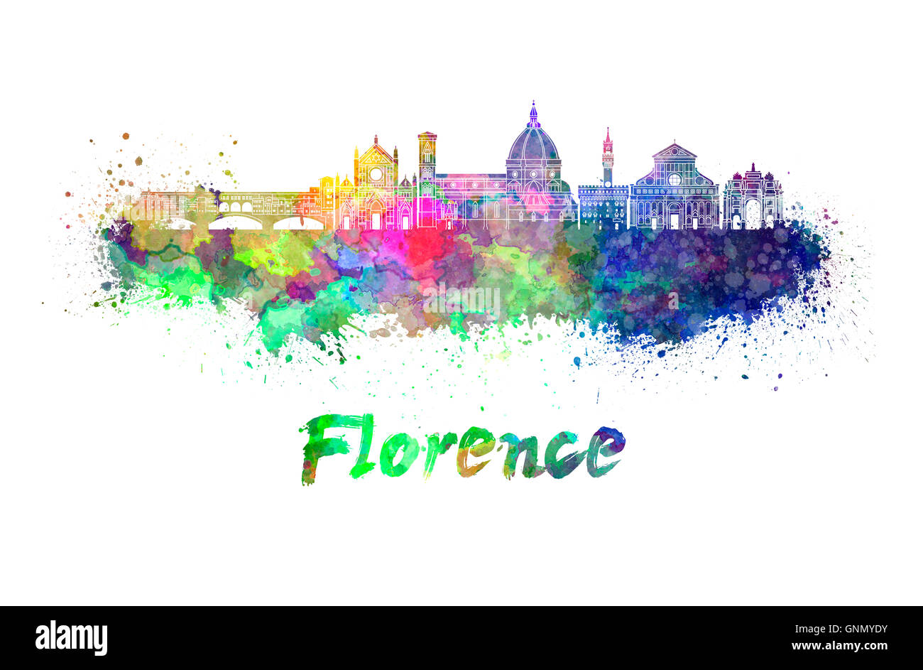 Orizzonte di Firenze in acquerello schizza con tracciato di ritaglio Foto Stock