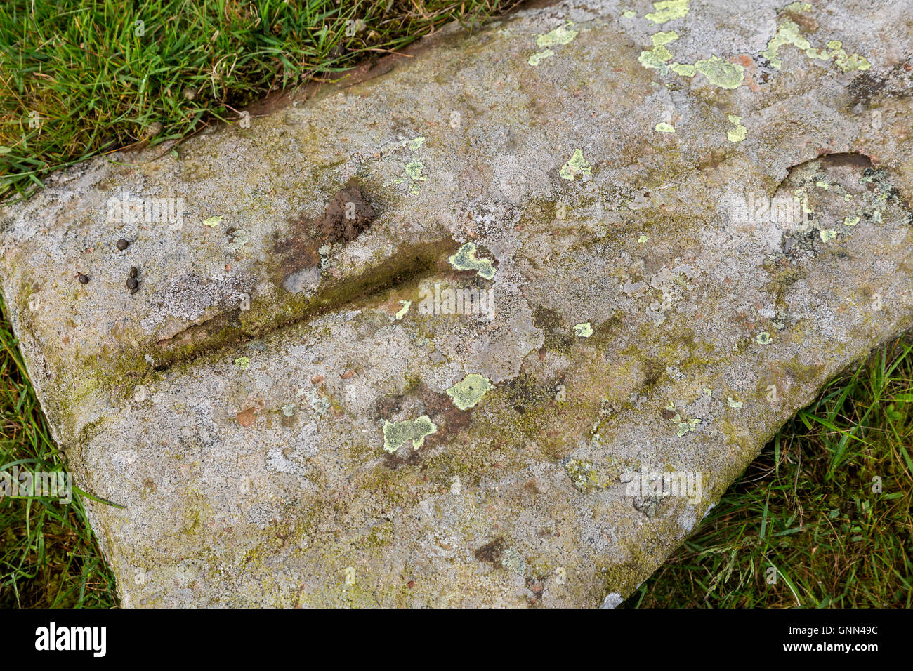 Northumberland, Inghilterra, Regno Unito. I blocchi di pietra calcarea ad angolo, vicino a Milecastle 30, il vallo di Adriano sentiero.. Foto Stock