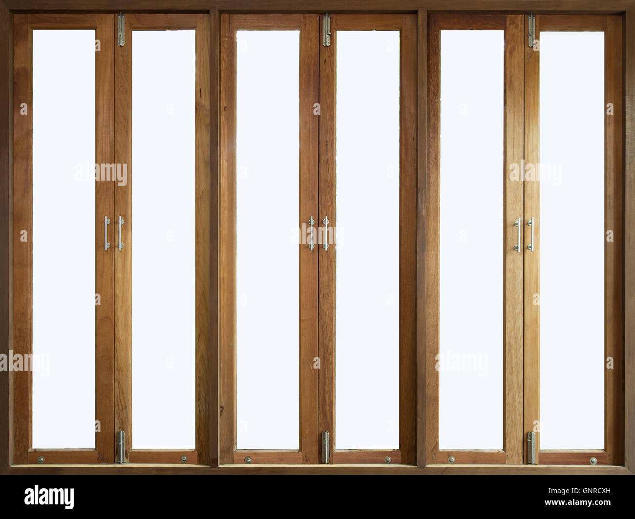 Alte finestre in legno isolato su bianco Foto Stock
