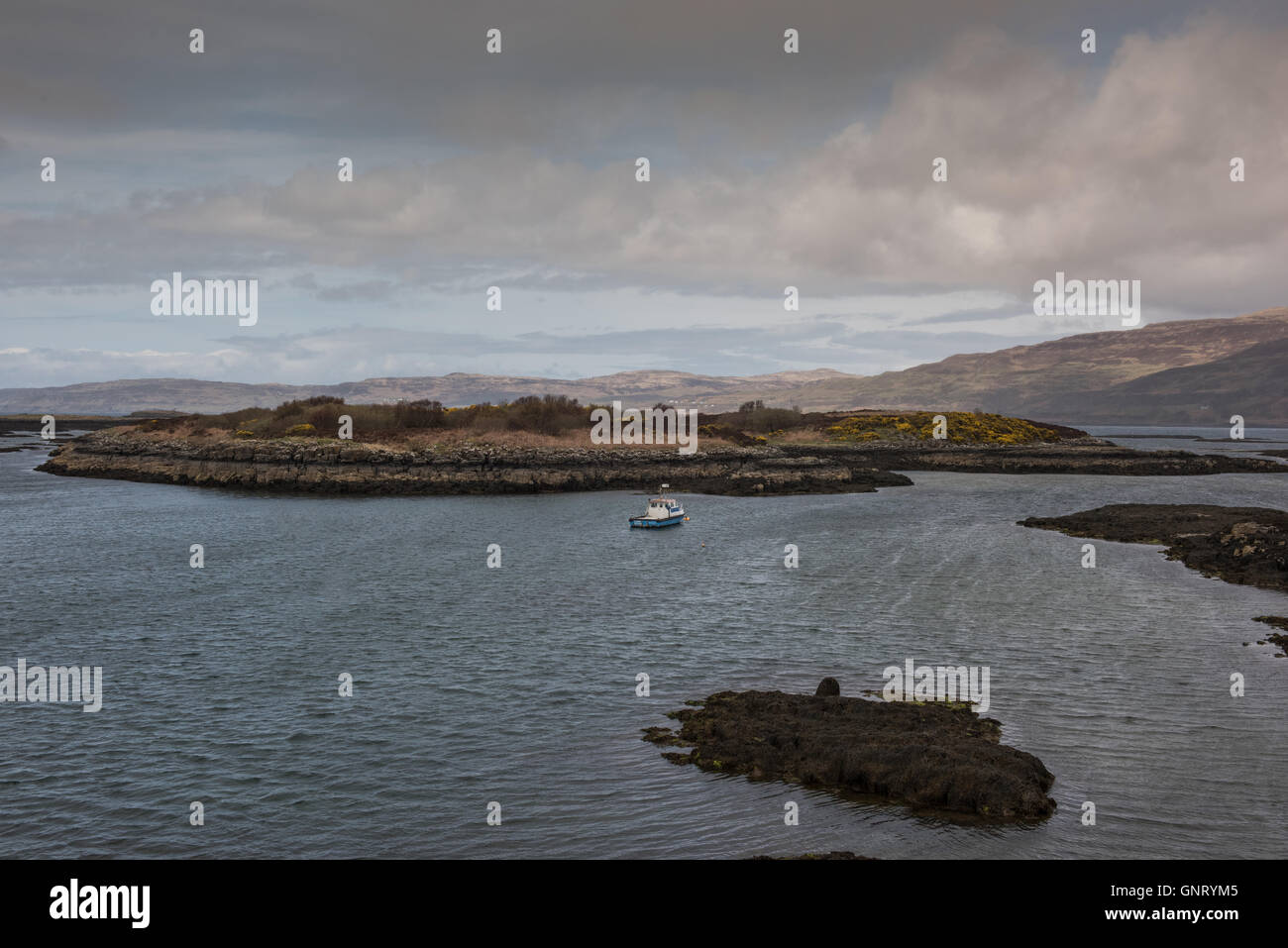 Tobermory, Regno Unito, panorama sulla costa dell'isola di Mull in Scozia Foto Stock