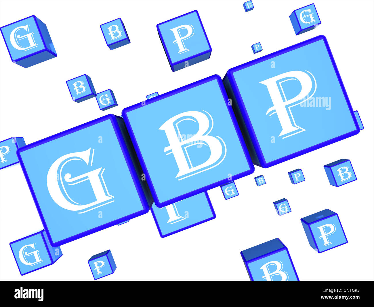 Gbp dice che indica grande British Pound 3d illustrazione Foto Stock