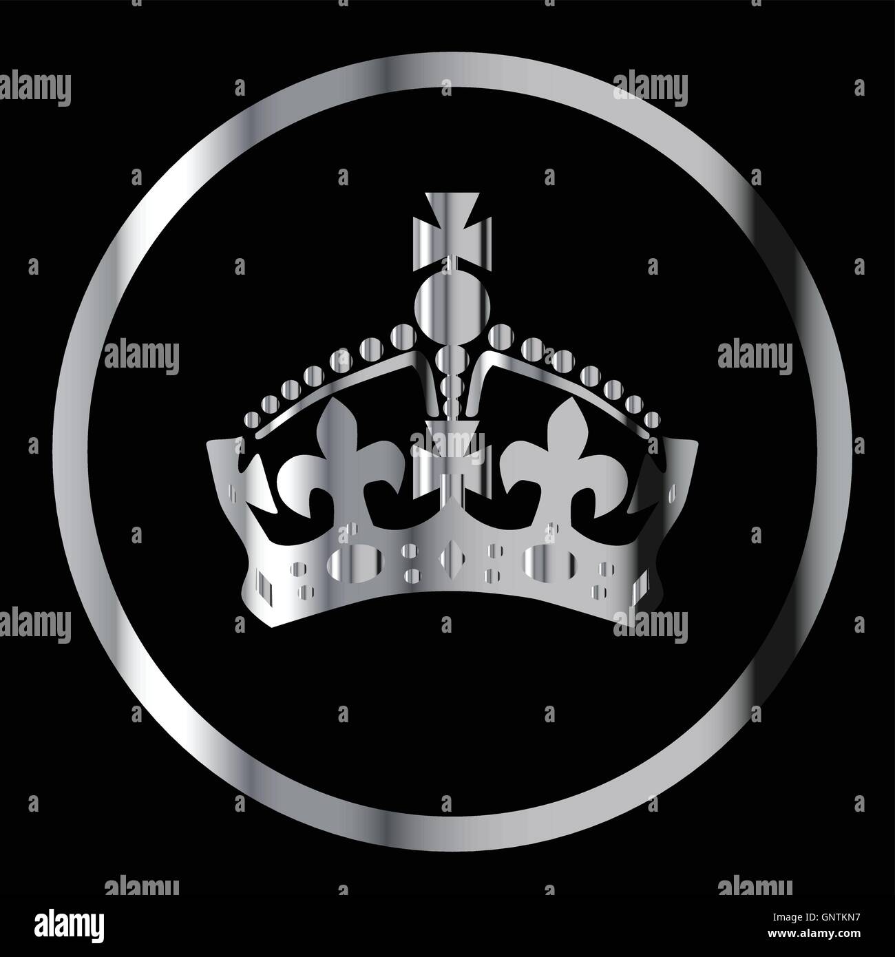 Corona a cerchio in argento su sfondo nero Illustrazione Vettoriale