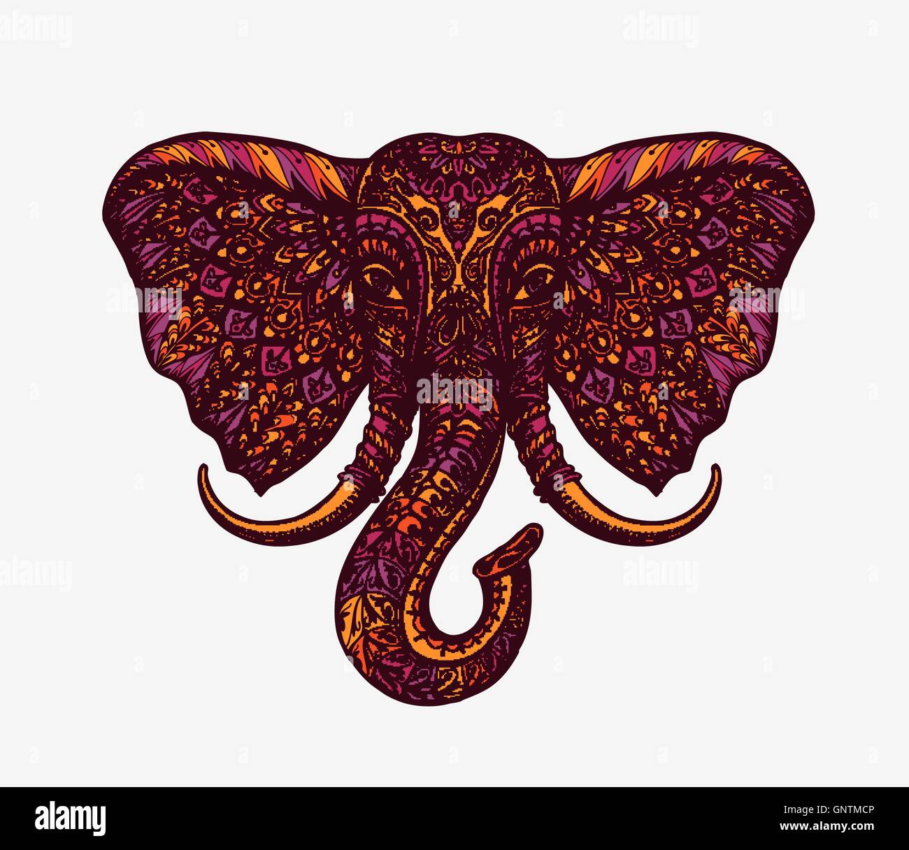 Festive elefante indiano. Motivi etnici. Illustrazione Vettoriale Illustrazione Vettoriale