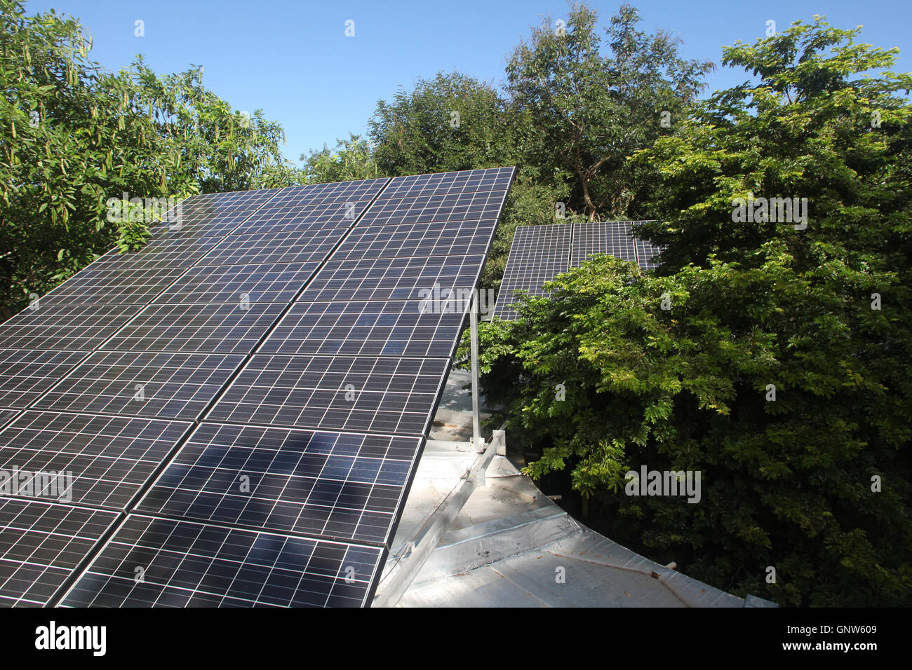 Pannello solare per produrre foto di energia fotovoltaica Foto Stock