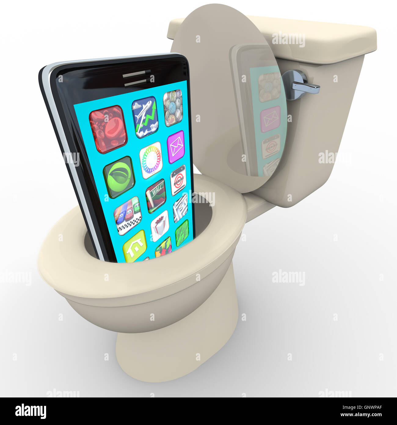 Smart Phone in wc frustrato vecchio modello obsoleto Foto Stock