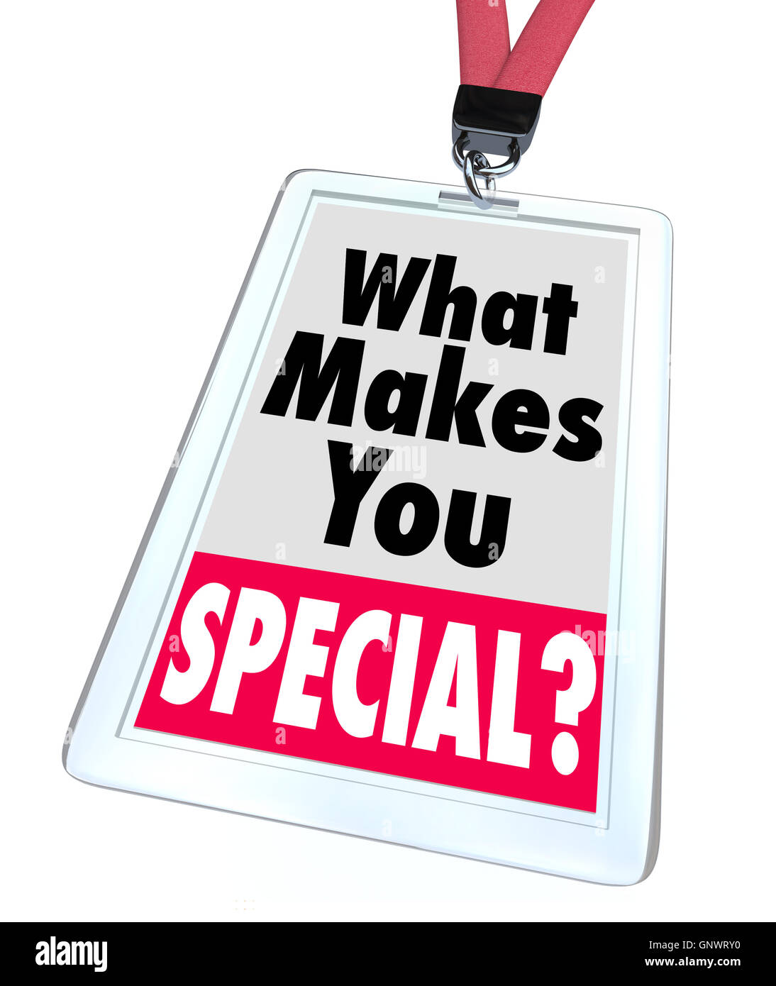 Che cosa vi rende speciale distintivo unica persona diversa Foto Stock