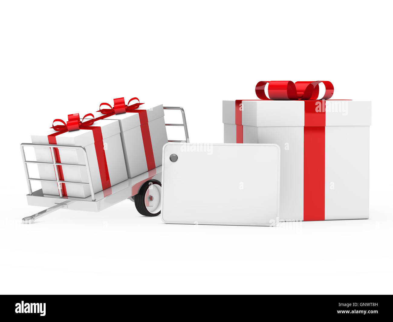 Confezioni regalo nastro rosso Foto Stock