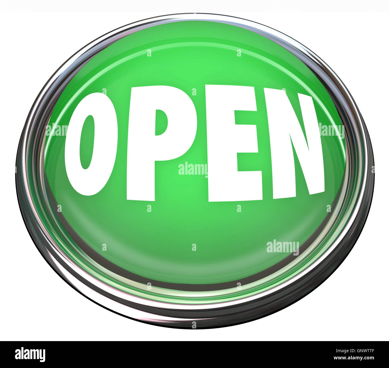Aprire il pulsante rotondo verde apertura Business o premere per avviare Foto Stock