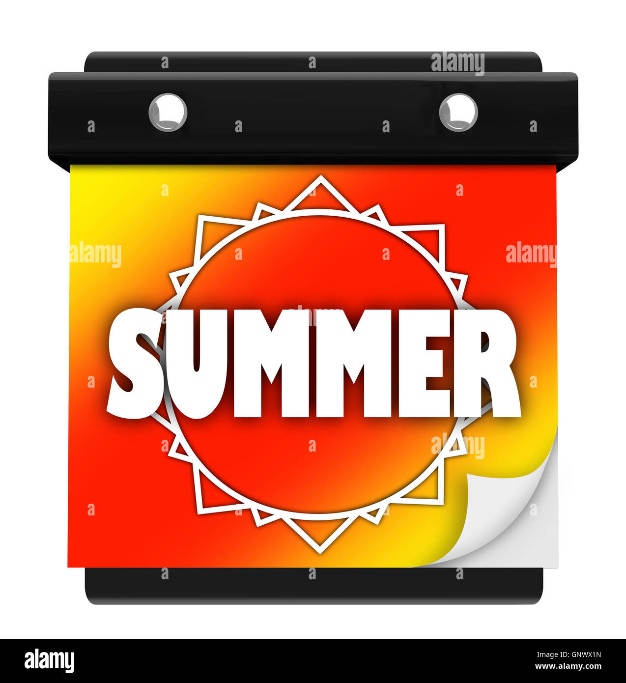 Sole estivo pagina calendario da parete Data di inizio nuova stagione Foto Stock