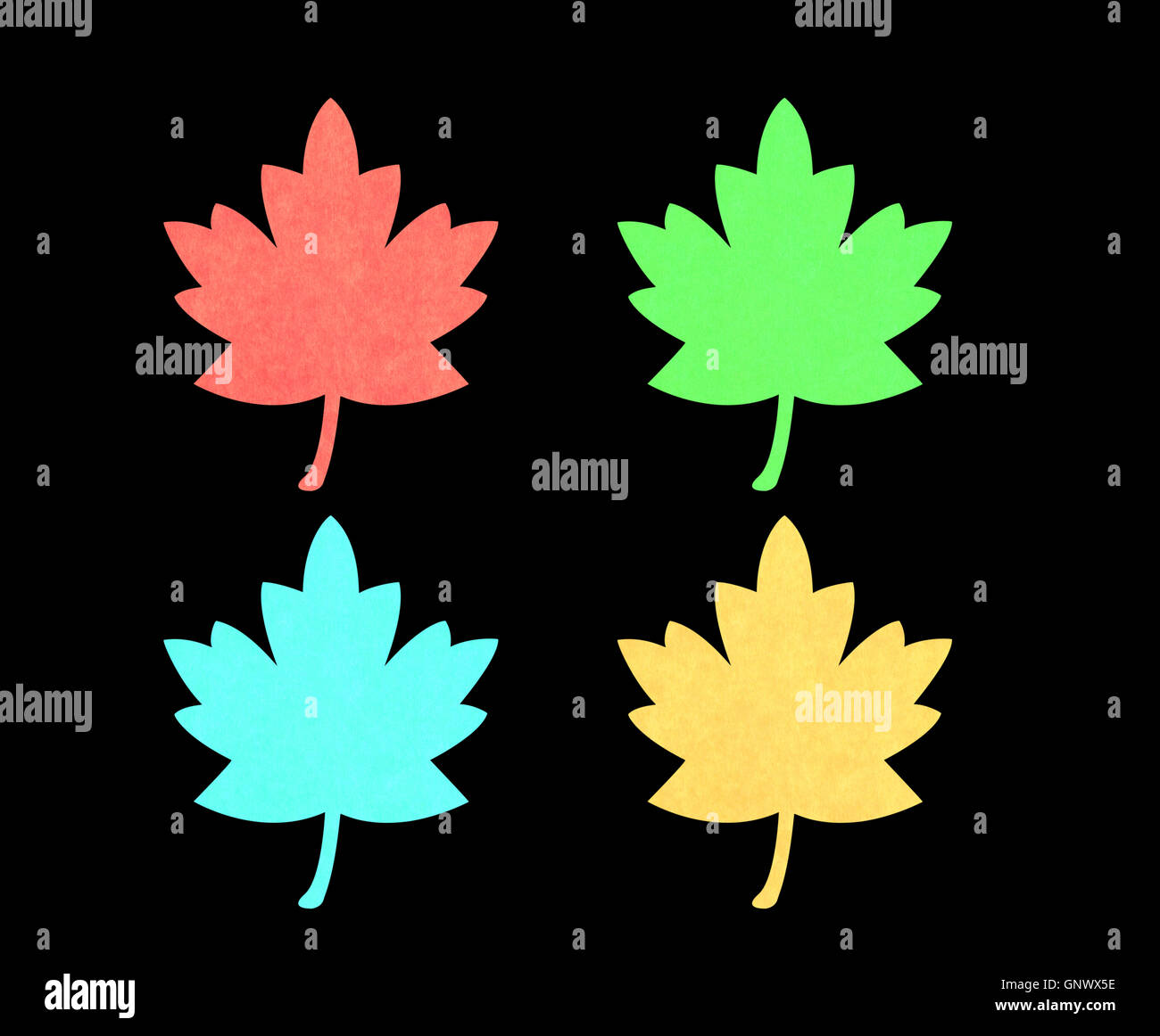 Rosso, verde, blu e arancione maple leaf. Foto Stock