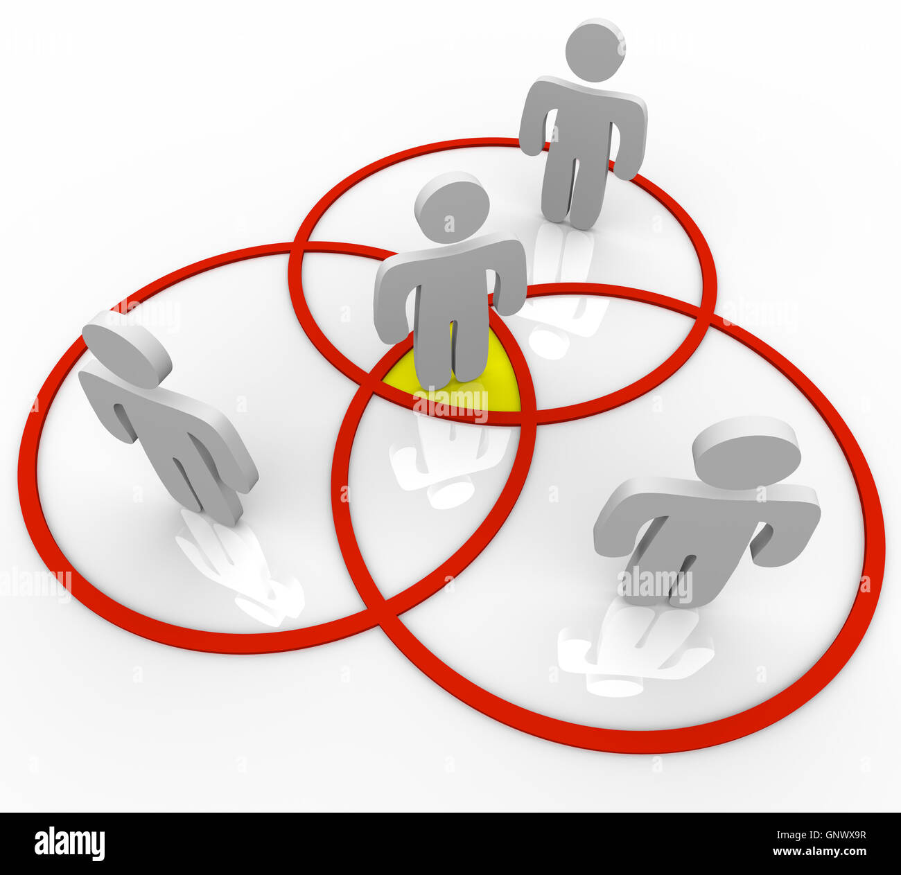 Diagramma di Venn persone in cerchi sovrapposti i collegamenti Foto Stock