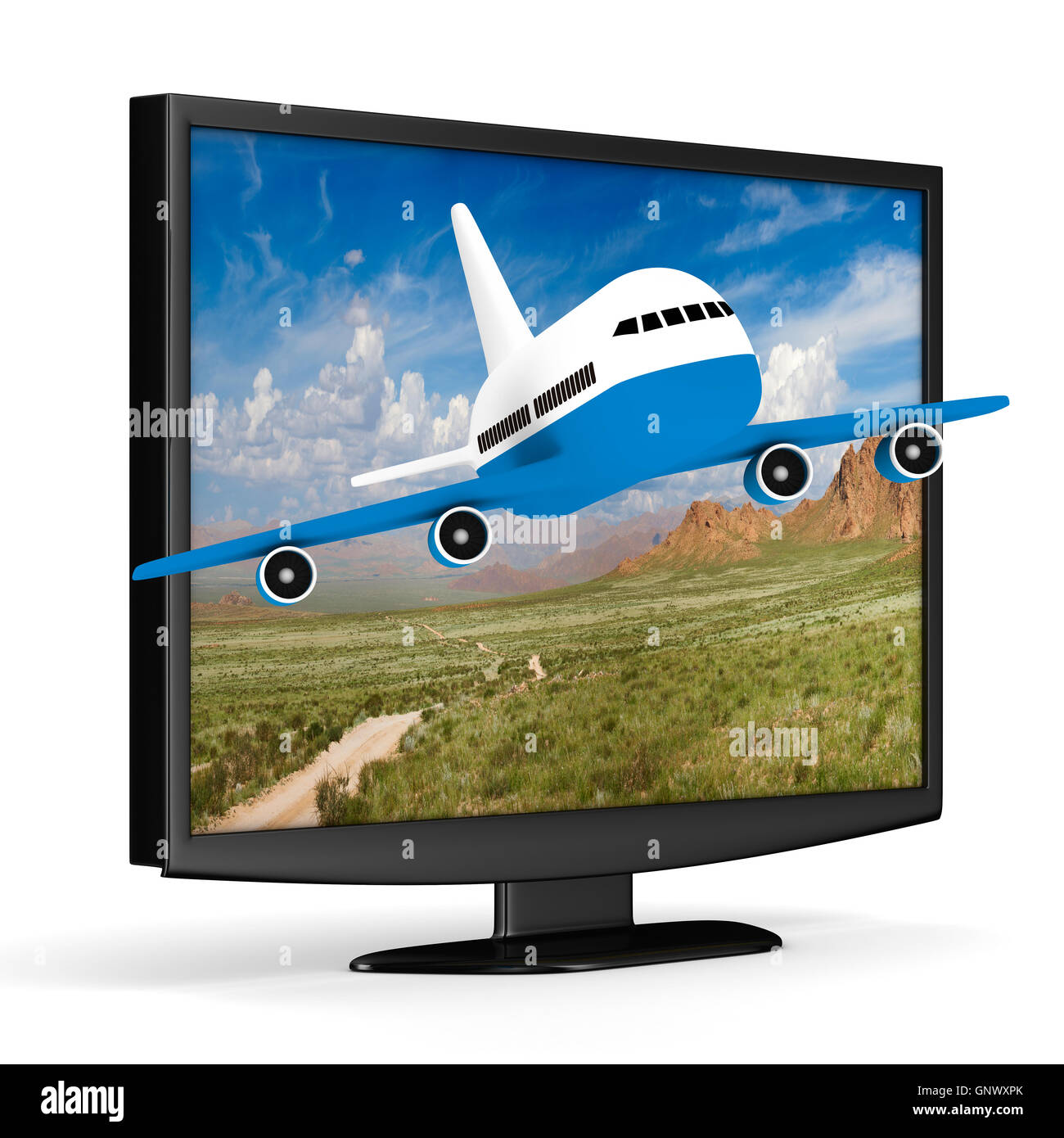 TV e aereo su sfondo bianco. Isolato immagine 3D Foto Stock