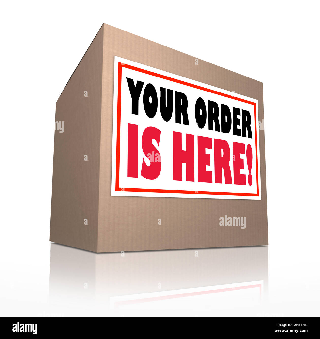 Il tuo ordine è qui la scatola di cartone di consegna del pacchetto Foto Stock