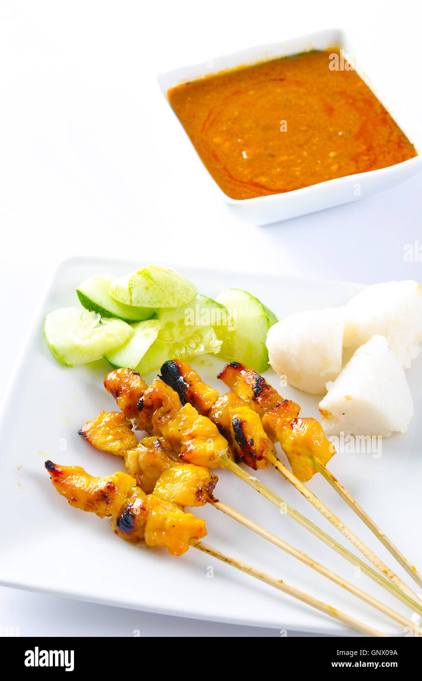 Pollo Satay cibo malese Foto Stock