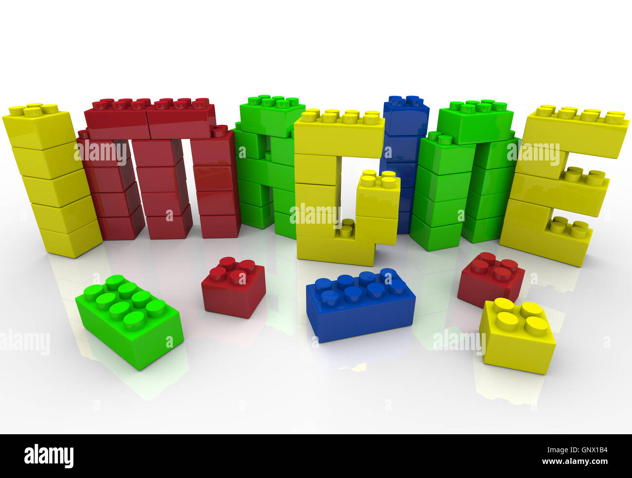 Immaginate di parola in giocattolo di materia plastica in blocchi Idea creatività Foto Stock