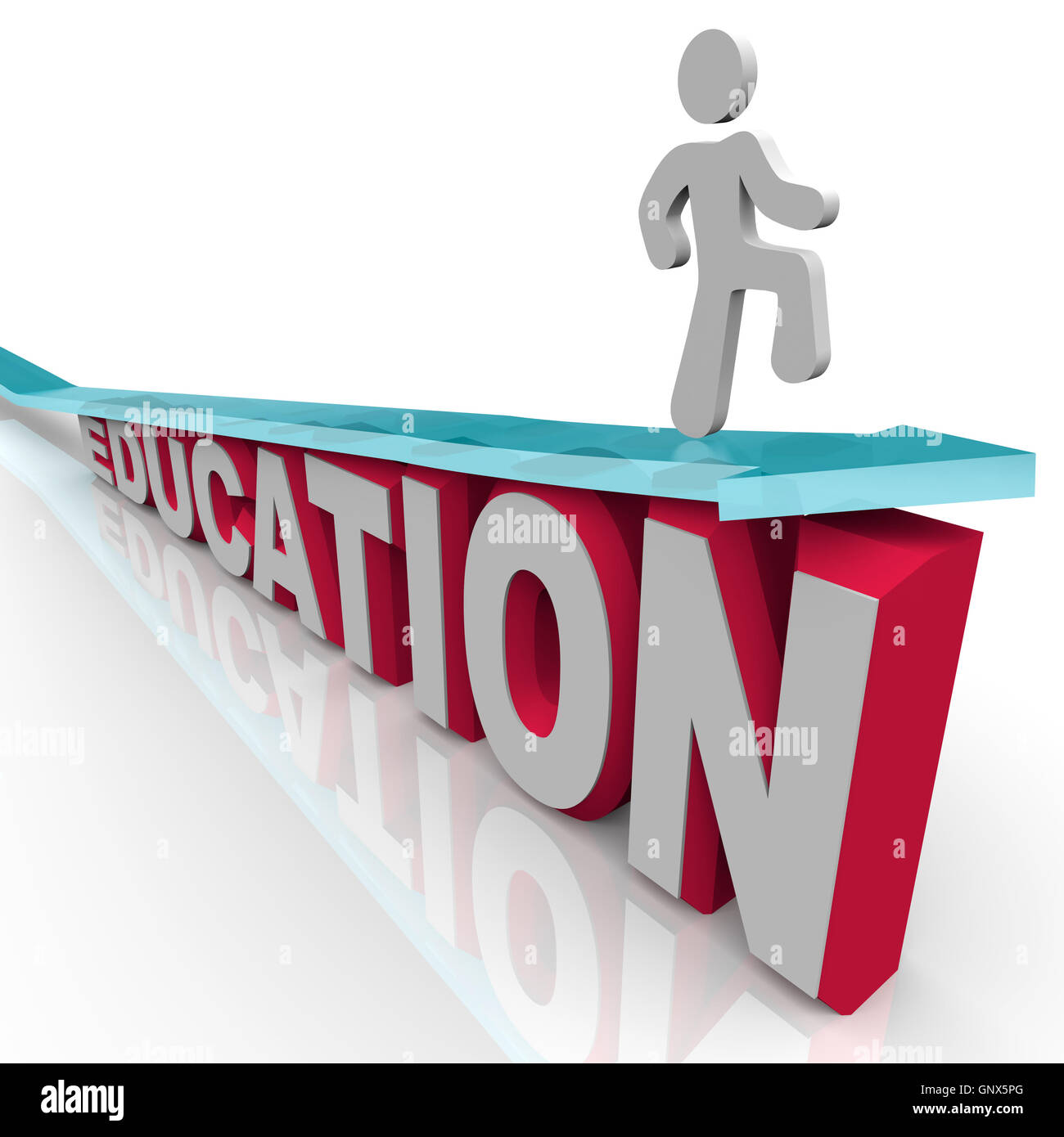 Istruzione - uomo corse a freccia sulla parola Foto Stock