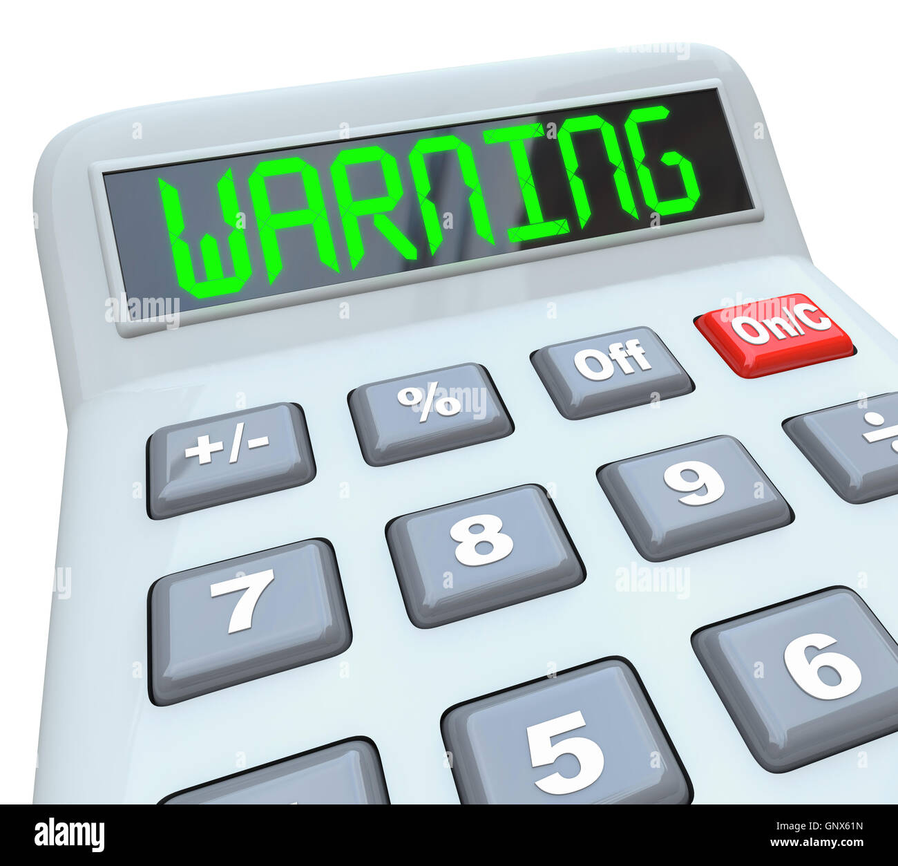 Parola di avvertimento Calcolatrice pericoloso rischio Foto Stock