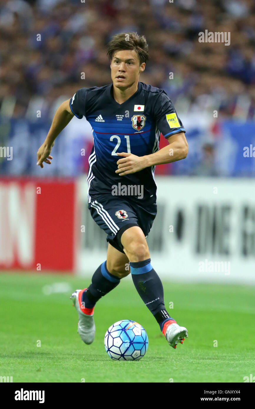 Gotoku Sakai (JPN), 1 settembre 2016 - Calcetto : Gotoku Sakai del Giappone corre con la palla durante il 2018 FIFA World Cup Russia & AFC Coppa d'asia emirati arabi uniti 2019 preliminare finale comune Qualifica Round match tra Giappone e negli Emirati arabi uniti a Saitama Stadium 2002 a Saitama, Giappone © AFLO/Alamy Live News Foto Stock