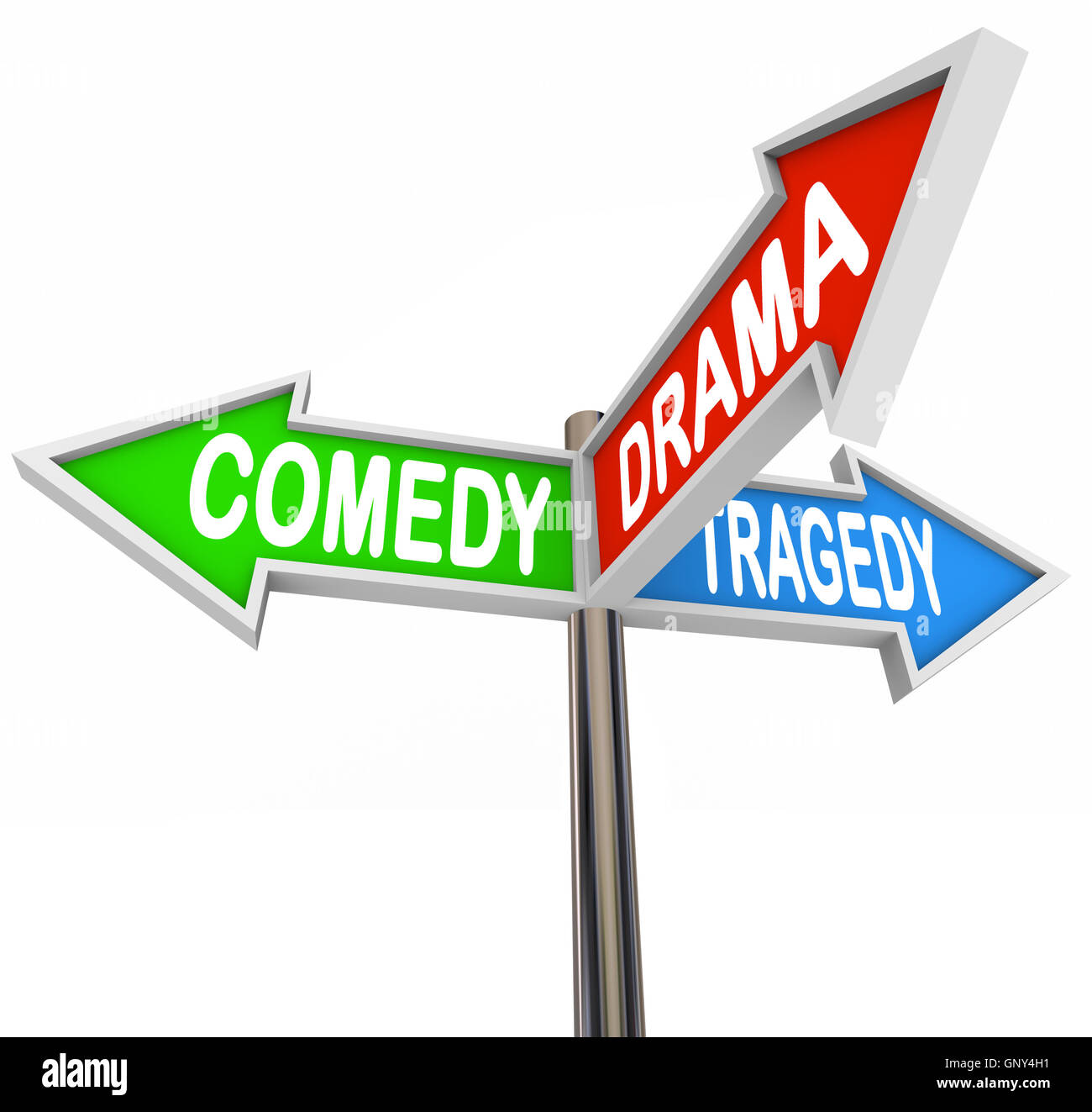 Dramma Commedia tragedia - 3 freccia colorata segni Theatre Foto Stock
