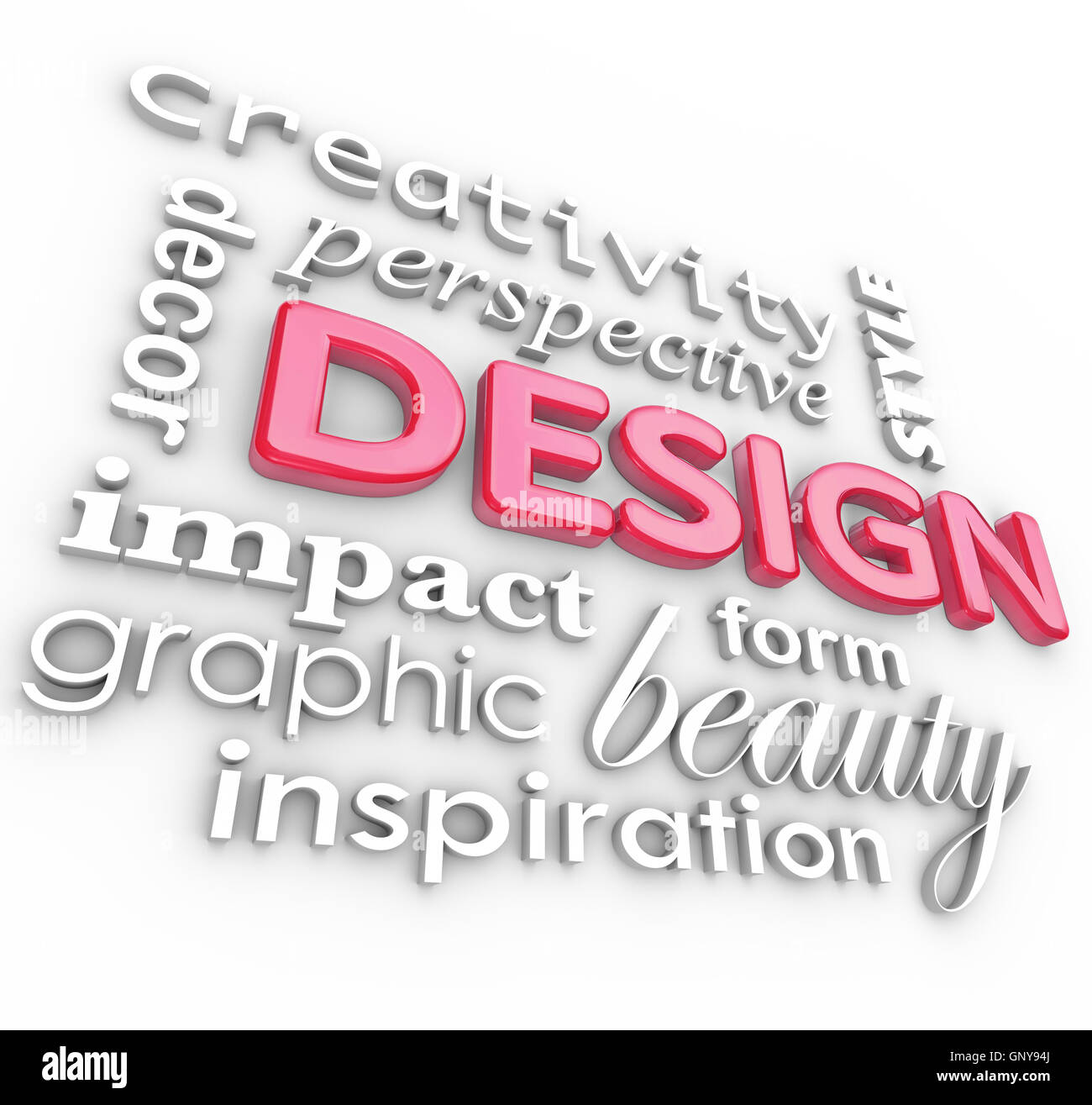 Parole di design creativo per il collage di stile in prospettiva Foto Stock