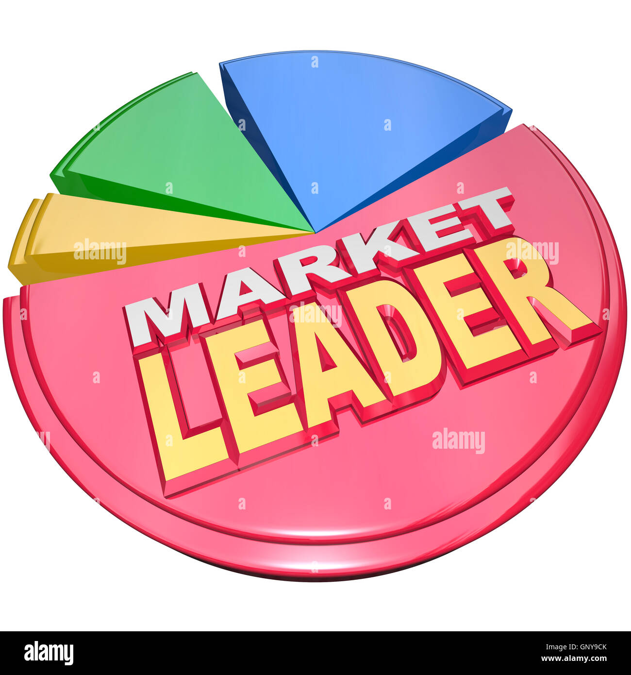 Leader di mercato - più grande porzione di fetta del grafico a torta condivide Foto Stock Leader di mercato - più grande porzione di fetta del grafico a torta condivide Foto Stock