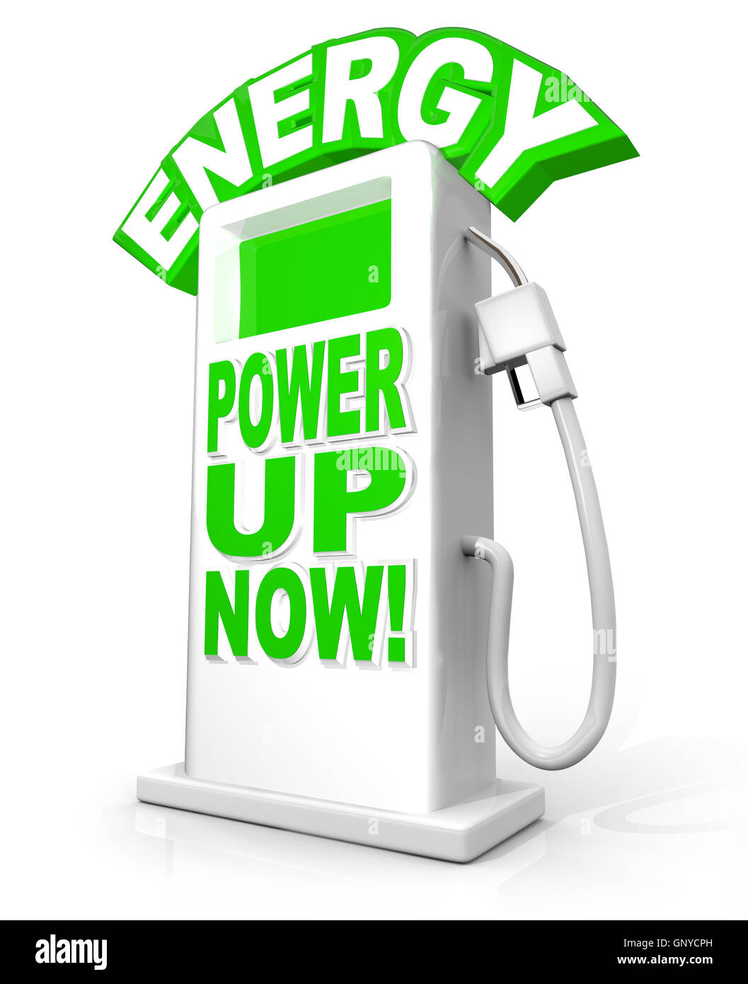 Alimentazione di energia fino a ora pompa carburante parole Foto Stock