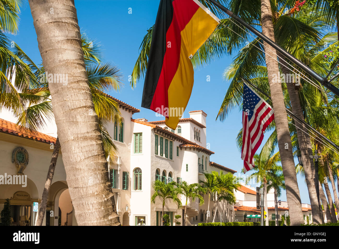 L'esclusivo Club Everglades, progettato dal leggendario architetto Addison Mizner, su Worth Avenue a Palm Beach, Florida. (USA) Foto Stock