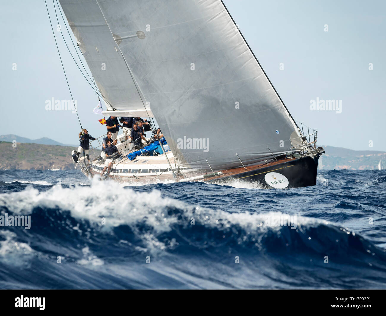 PORTO CERVO - 8 settembre: team concorrenti su maxi yacht Rolex Cup sail boat race in Sardegna, l 8 settembre 2015 a Porto Cervo Foto Stock