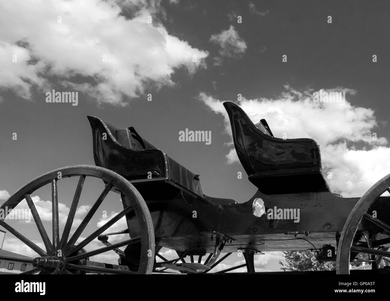 Amish buggy convertible fotografia in bianco e nero Foto Stock