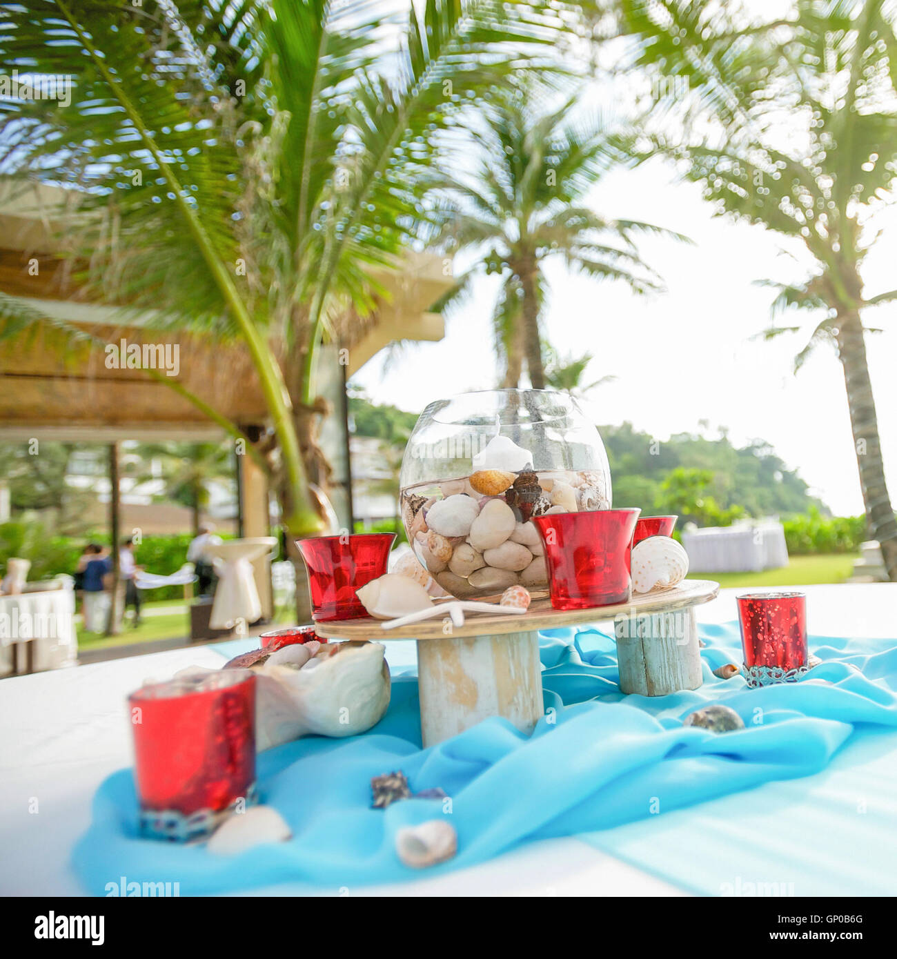 Seaside Beach decorazioni per matrimoni e disposizione. Foto Stock