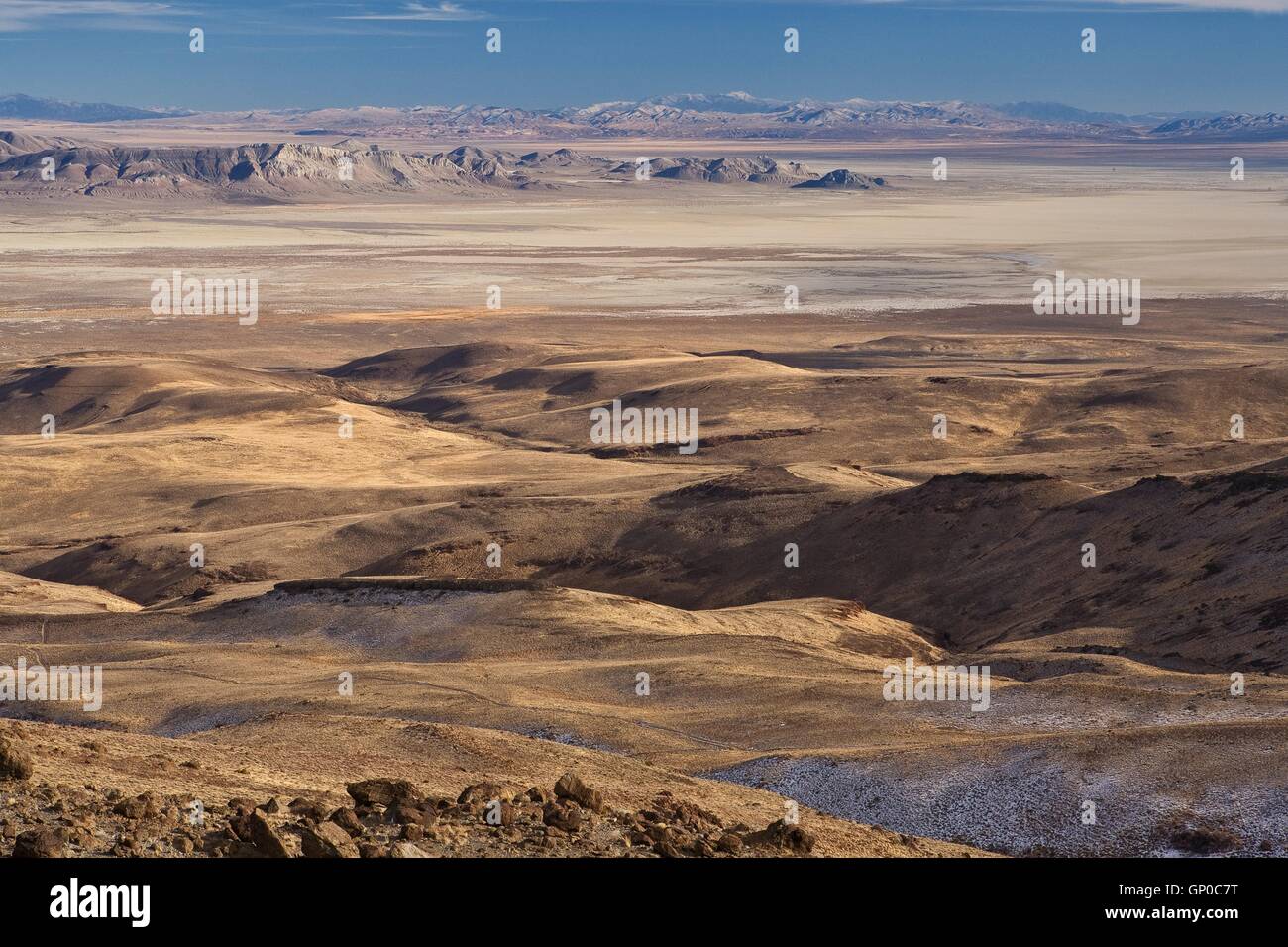 Vista aerea del Black Rock High Rock regione nordoccidentale del Nevada. La zona remota include il più lungo segmenti intatto della storica sentieri di emigrati in California e Oregon negli Stati Uniti occidentali, compresi i solchi delle carovane, storico iscrizioni e un paesaggio deserto in gran parte invariato fin dai giorni dei pionieri. Foto Stock