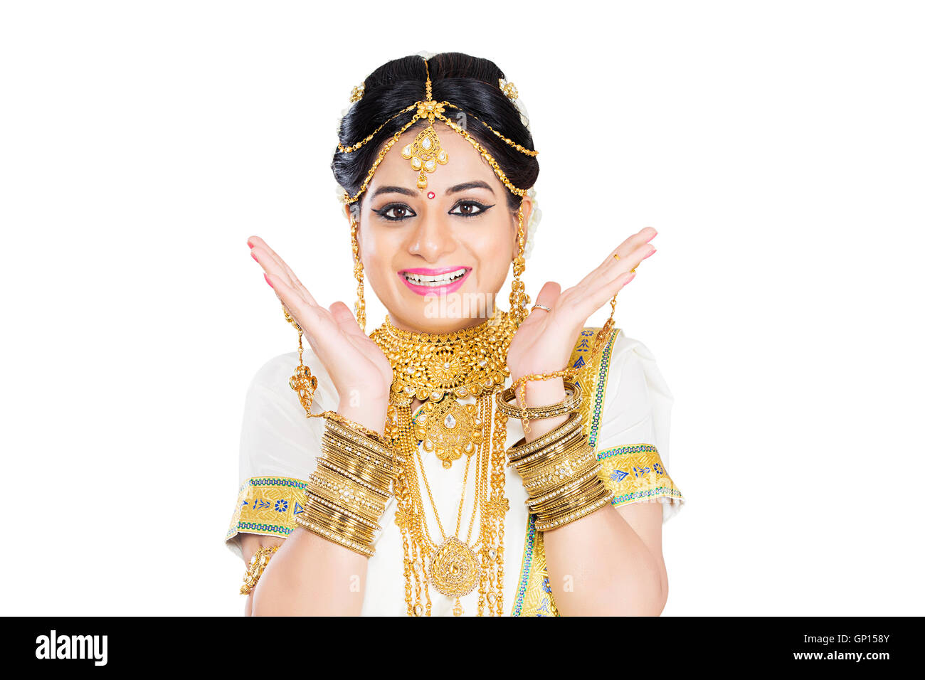1 Bella Sposa adulti Malayalee donna Diwali offrono la faccia sorpresa di espressione Foto Stock