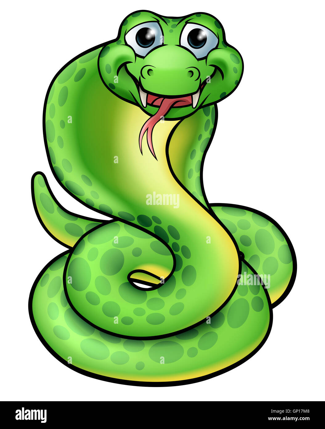 Un simpatico cartoon verde serpente cobra Foto Stock