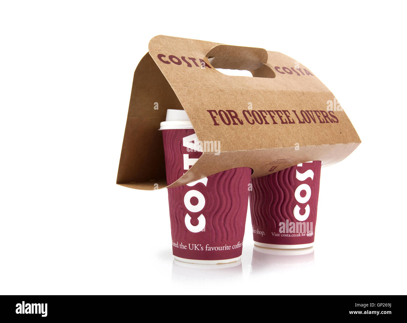 Costa Coffee take away tazze e carrier Foto Stock