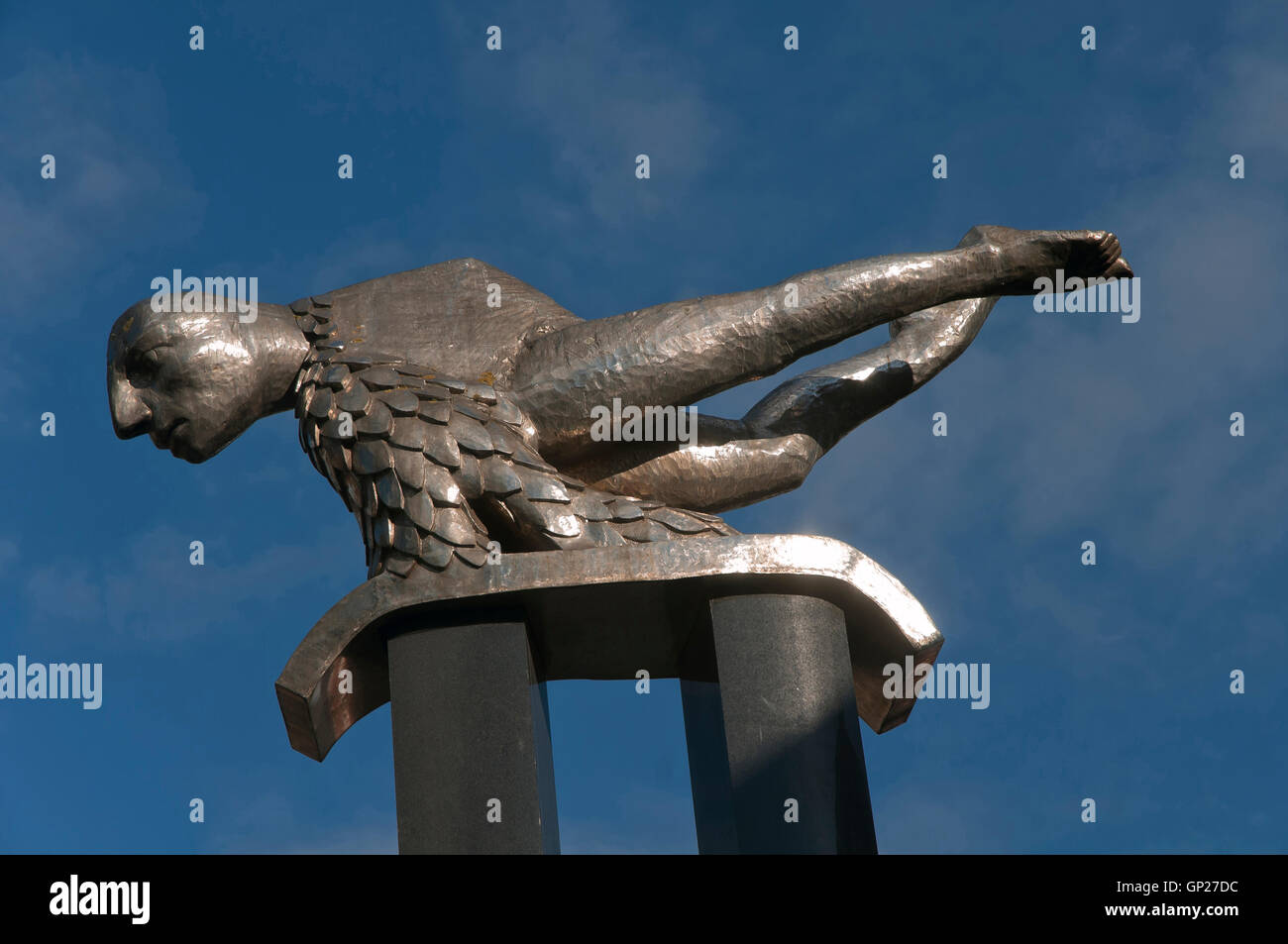 La scultura "l' Sireno da Francisco Leiro, Vigo, provincia di Pontevedra, nella regione della Galizia, Spagna, Europa Foto Stock