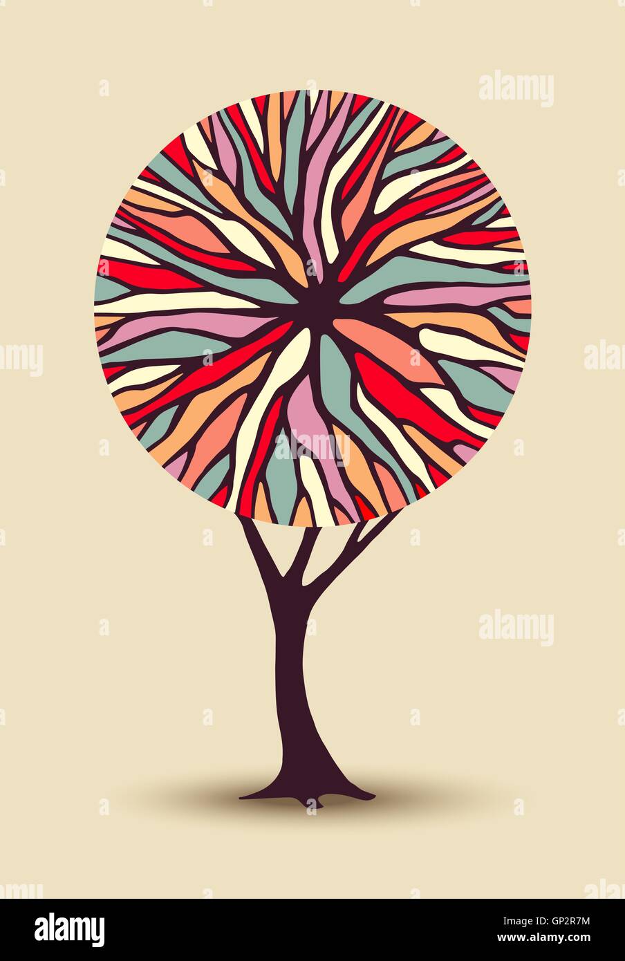 Concetto astratto illustrazione ad albero con colorati forma geometrica rami ideale per ambiente creativo progetto di sensibilizzazione Illustrazione Vettoriale