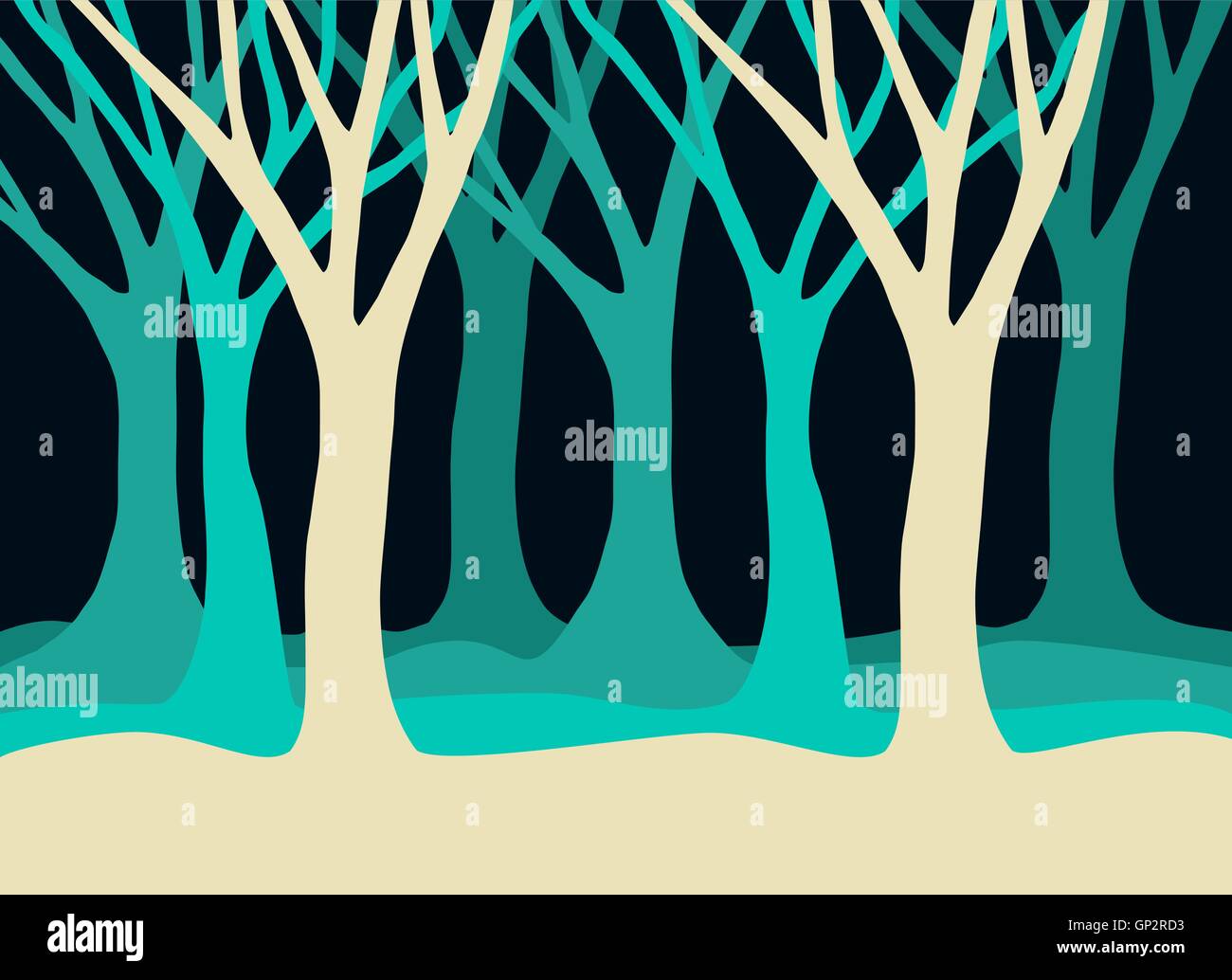 Concetto di illustrazione della foresta con albero vuoto sagome in colori blu per ambiente o natura design. EPS10 vettore. Illustrazione Vettoriale