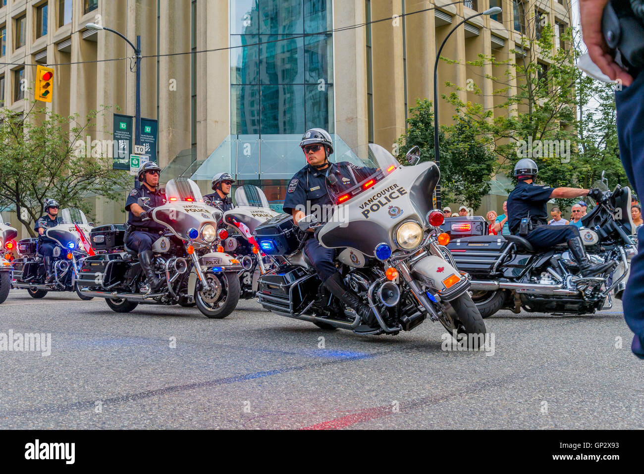 Vancouver polizia moto team al Canada parata del giorno, Vancouver, British Columbia, Canada, Foto Stock