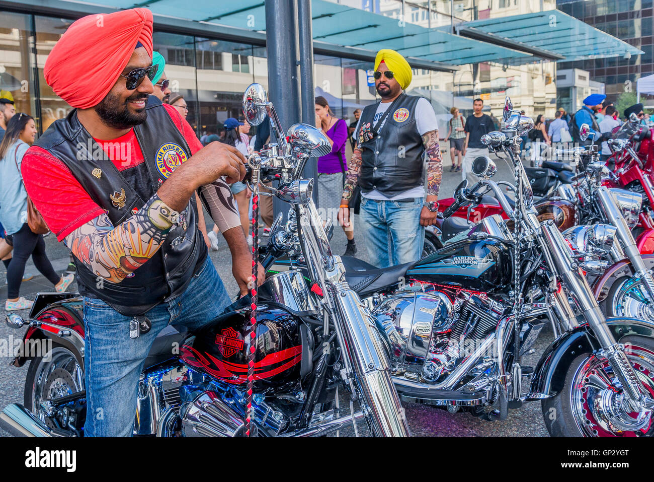 La religione sikh piloti del Canada, India Live Street Festival e la festa, Granville St. Vancouver, British Columbia, Canada, Foto Stock