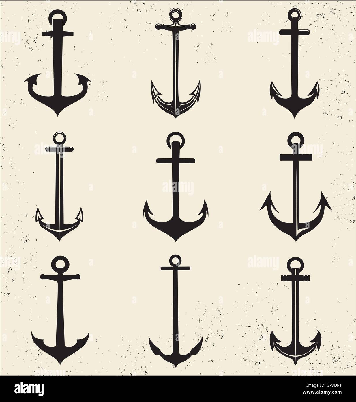 Silhouette di ancoraggio impostato Illustrazione Vettoriale