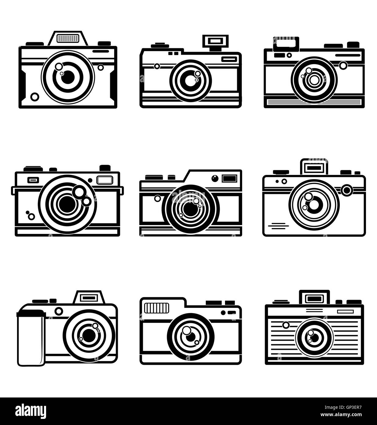 Set di delineare Icona Fotocamera Illustrazione Vettoriale