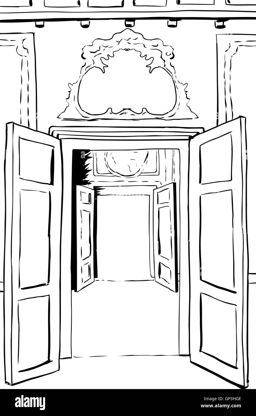 Due set di delineato aprire porte circondato da ornati design Rococò a Stoccolma Palace Foto Stock