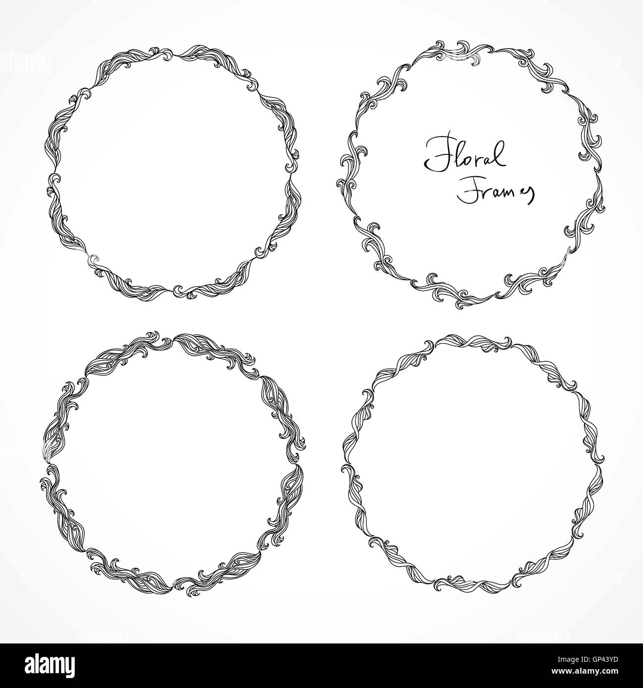Set di round floral cornici decorative. Schemi circolari. Illustrazione Vettoriale
