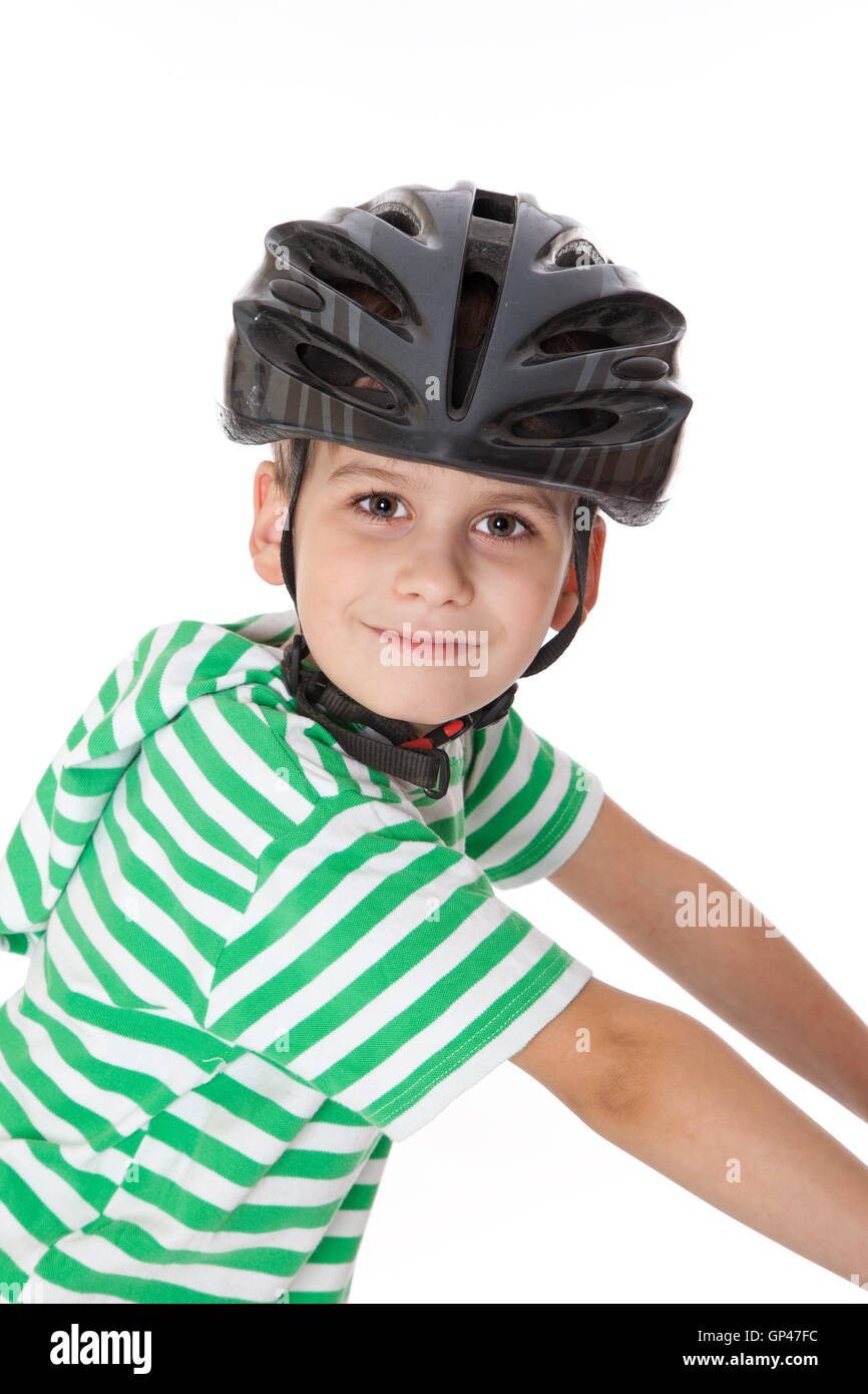 Ragazzo ciclista con casco Foto Stock