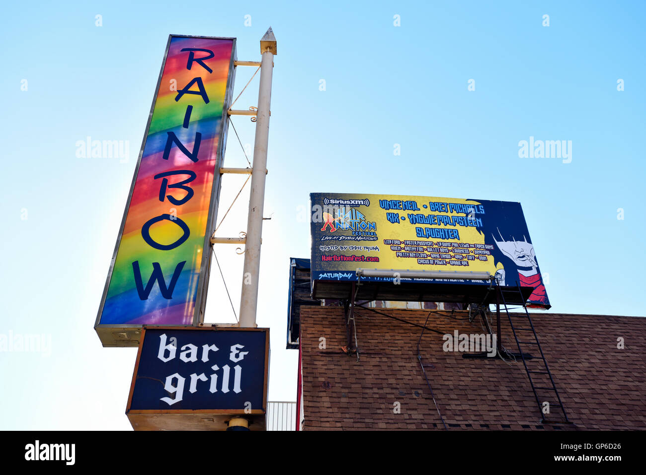 La famosa in tutto il mondo il Rainbow Bar & Grill sul Sunset Strip West Hollywood, California Foto Stock