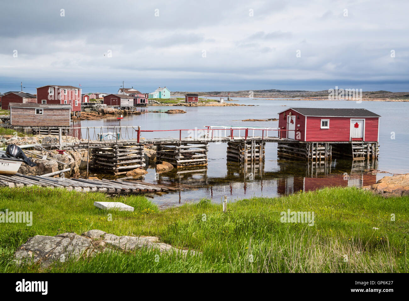 Barche da pesca e stadi nel porto di Joe Batt's Arm-Barr'd Islands-Shoal Bay, Terranova e Labrador, Canada. Foto Stock