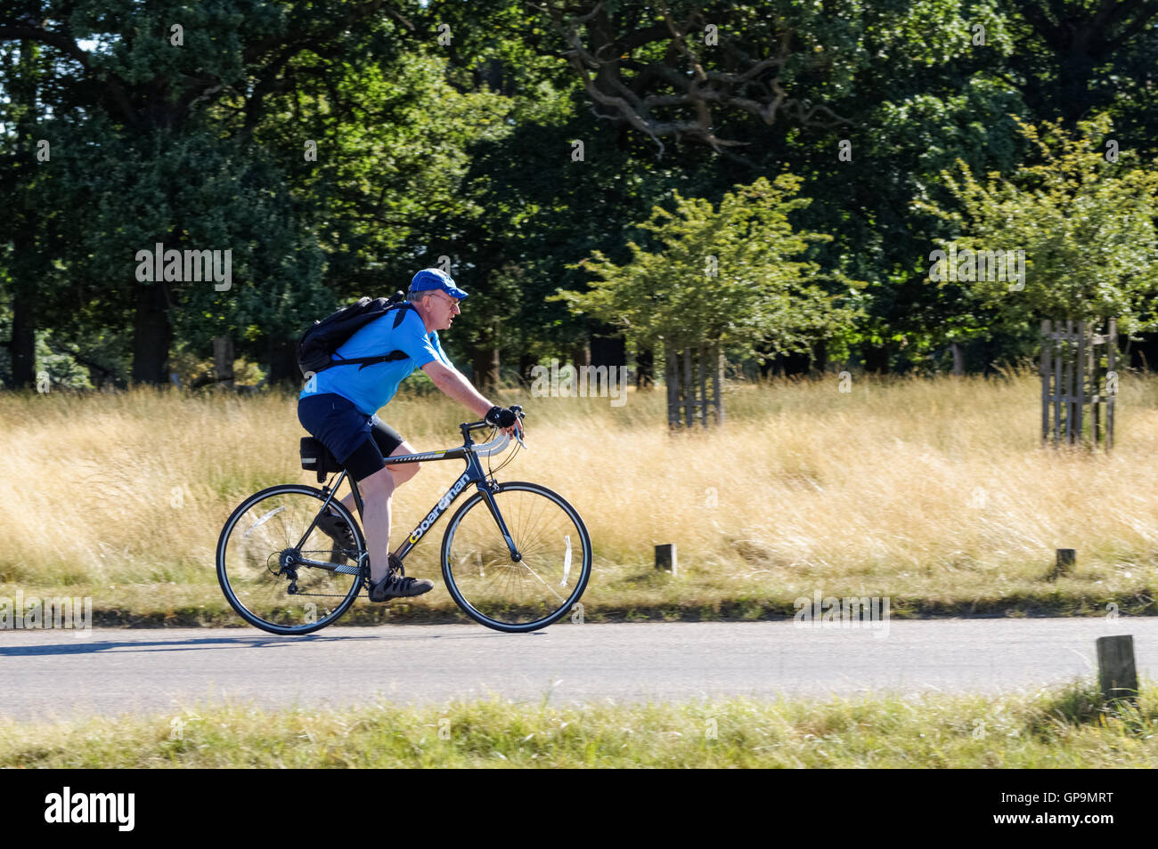 I ciclisti in Richmond Park sulla Sawyer's Hill, Londra England Regno Unito Regno Unito Foto Stock