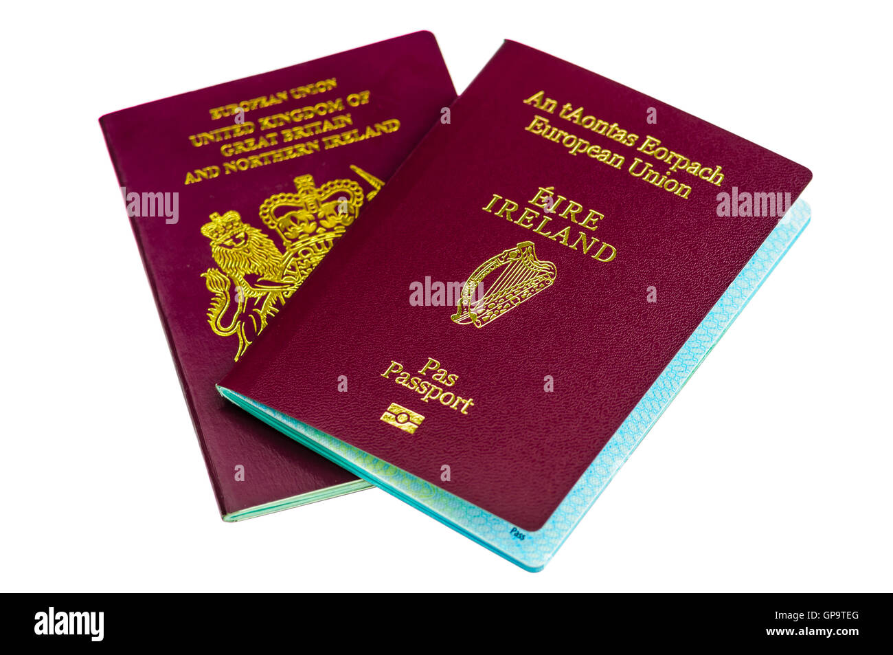 I passaporti per entrambi la Repubblica di Irlanda (Eire) e Regno Unito (UK) Foto Stock