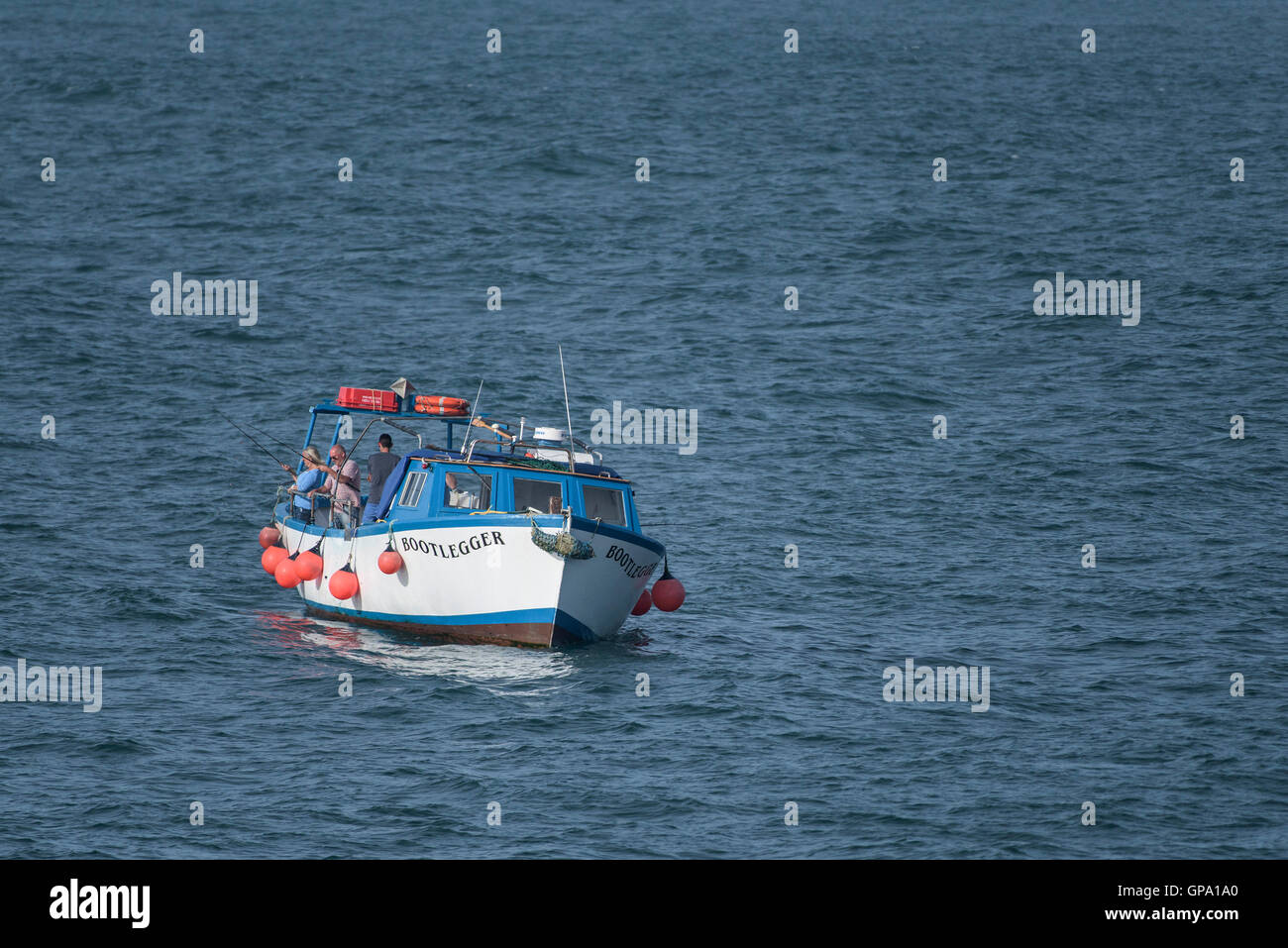 I Vacanzieri La pesca dello sgombro dalla barca Bootlegger. Foto Stock